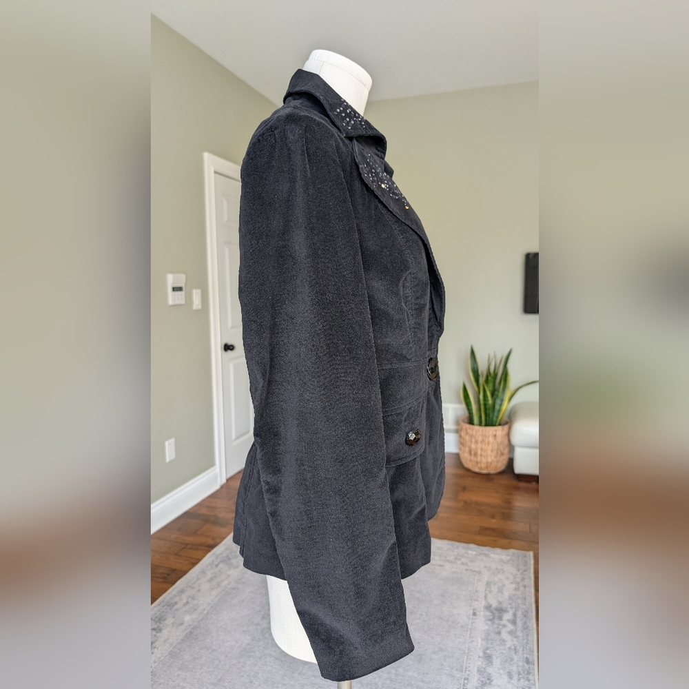 V Cristina Women's Black Velvet Blazer Sequin Lapels Y2K Size L - Picture 2 of 16